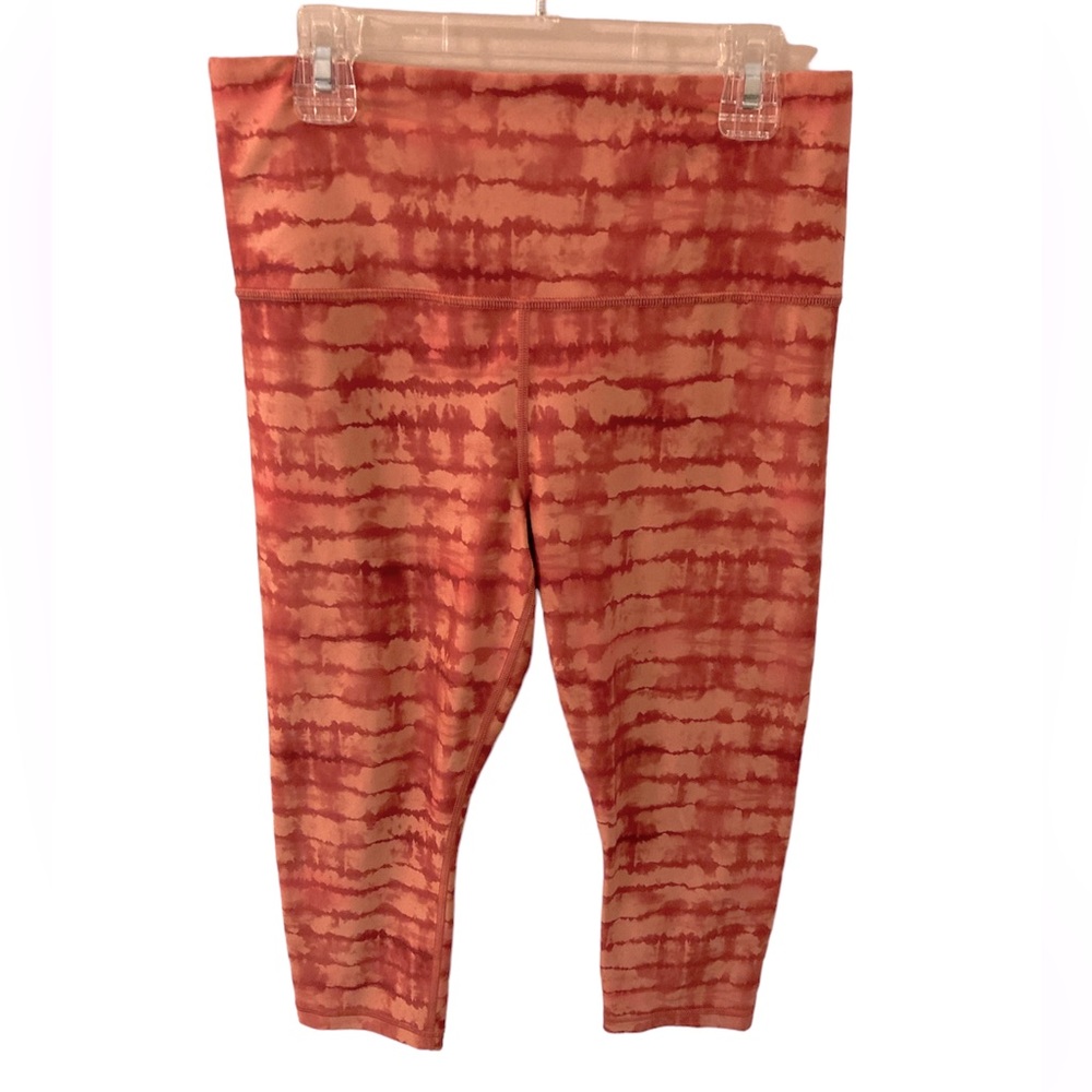 Athleta Elation Printed Capri Tahiti Island Coral Orange Crop Leggings MP